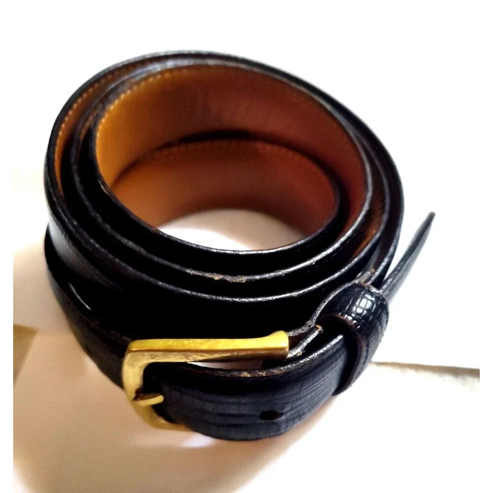 Liberty Of London Black Full Grain Cowhide Dress Belt Size 42 Brass Buckle Vtg